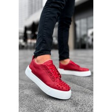 Shoecide SHO169 Bağcıklı Gotik Çivili Metal Cbt Thorn Erkek Ayakkabı Kırmızı