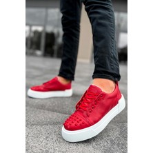 Shoecide SHO169 Bağcıklı Gotik Çivili Metal Cbt Thorn Erkek Ayakkabı Kırmızı