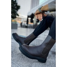 Shoecide SHO223 Lastikli Yüksek Taban Cst Alaska Erkek Chelsea Bot Kahve