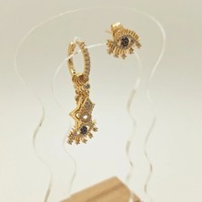 Boncuklu Charm Gold Çelik Küpe Seti
