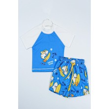 Yeni Sezon  Surfıng Shark Baskılı Iki Parça Dalgıç Kumaş -Uv Korumalı- Şortlu-Erkek Mayo