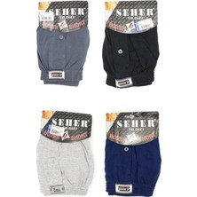 Seher Yıldızı Seher Erkek Boxer 4'lü Paket Lacivert-Füme-Gri-Siyah Asorti
