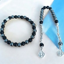 Mga Doğaltaş Oniks Hematit Bileklik - Oniks Hematit Zaza Tesbih 2 Adet Doğal Taş -Hediye Seti - Doğal Taş