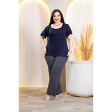 Bambu Çizgili Pijama - X4 Dantel Yaka Detaylı Likralı Takım