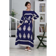 Pantulux Çocuk Pamuklu Viskon Kumaş Desenli Uzun ELBISE-ELB-0017