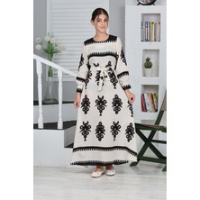 Pantulux Çocuk Pamuklu Viskon Kumaş Desenli Uzun ELBISE-ELB-0017