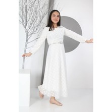 Pantulux Çocuk Astarlı Uzun Güpür Desenli ELBISE-ELB-0014