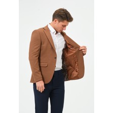 Erkek Slim Fit Blazer Ceket Kahverengi