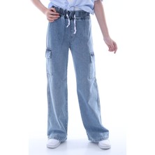 Asortix Kız Çocuk Oversize Kargo Cepli Beli Lastikli Pamuk Kot PANTOLON-PNT-0043