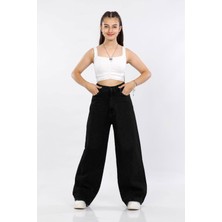 Asortix Kız Çocuk Pamuk Baggy Fit Geniş Paça Kot PANTOLON-PNT-0046