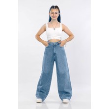 Asortix Kız Çocuk Pamuk Baggy Fit Geniş Paça Kot PANTOLON-PNT-0046