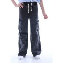 Asortix Kız Çocuk Oversize Kargo Cepli Beli Lastikli Pamuk Kot PANTOLON-PNT-0042