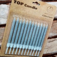 Oktay Sesal 12 Adet Simli Gümüş Pasta Mumu Gümüş Doğum Günü Pasta Mumu Gümüş Pasta Mumu Gümüş Mum Silver Candle