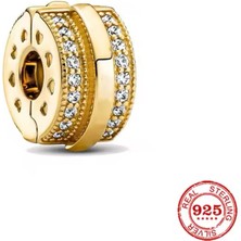 Gold Renk Sparkling Pave Lines Logo Klip Charm