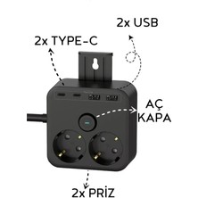 Blackbird Game Center Akım Korumalı Priz 2'li Priz  2x USB Girişi  2x Type-C Girişi 2mt Kablo Grup Priz Ftr-21