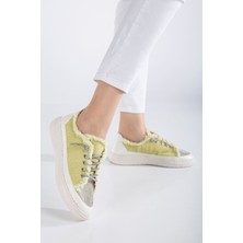Shemard Neva Taşlı Düz Taban Kadın Sarı Kot Sneakers