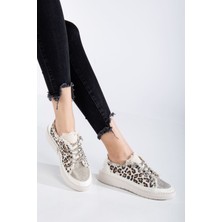 Shemard Neva Taşlı Düz Taban Kadın Leopar Kot Sneakers
