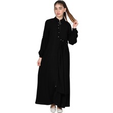 Kız Çocuk Uzun Kristal Krep Tesettür Ferace ELBISE-FRC-0003