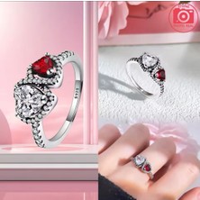 Poseidons Jewellery Gümüş Iki Renk Hale Kalpler Yüzük