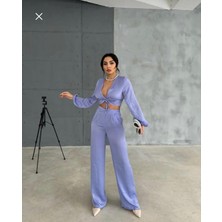 Saten Büzgü Detaylı Crop Takım