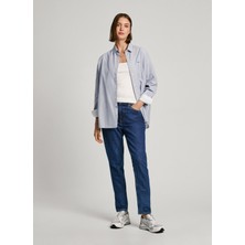Pepe Jeans Standart Gömlek Yaka Çizgili Açık Mavi Kadın Gömlek PL304955