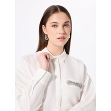 Beyaz Kadın Gömlek Rahat Taşlı Gömlek FC5SL-GML0420