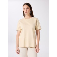 Bej Kadın Relaxed Taşlı T-Shirt FC5SL-TST0217