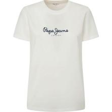 Pepe Jeans Bisiklet Yaka Baskılı Beyaz Kadın T-Shirt PL505951