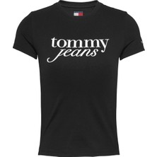 Tommy Jeans Bisiklet Yaka Siyah Kadın T-Shirt DW0DW19447BDS