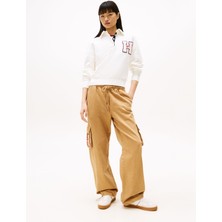 Tommy Jeans Polo Yaka Beyaz Kadın Sweatshırt DW0DW20537YAC