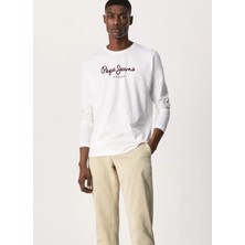 Pepe Jeans Bisiklet Yaka Beyaz Erkek T-Shirt PM508209-800 Eggo Long