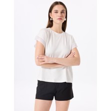 Fabrika Bisiklet Yaka Baskılı Kırık Beyaz Kadın T-Shirt F5SL-TST0087
