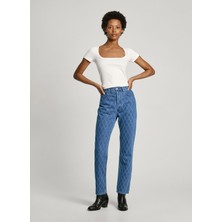Pepe Jeans Yüksek Bel Düz Paça Straight Mavi Kadın Denim Pantolon PL204722