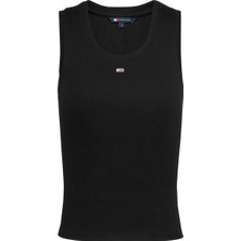 Tommy Jeans Bisiklet Yaka Siyah Kadın T-Shirt DW0DW20673BDS