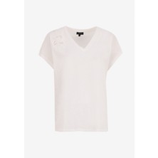 Kırık Beyaz Kadın Relaxed Nakışlı T-Shirt FC5SL-TST0208