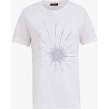 Beyaz Kadın Relaxed Nakışlı T-Shirt FC5SL-TST0117