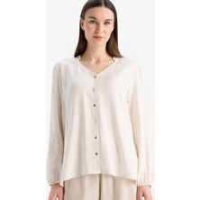 DeFacto Regular Fit Bisiklet Yaka Simli Kumaş Uzun Kollu Gömlek F0226AX25SP