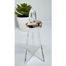 Exsisto Luxury Stainless Steel Gold Kaplama Oval Zirkon Taşlı Yüzük