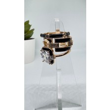 Exsisto Luxury Stainless Steel Gold Kaplama Siyah Halka Yüzük