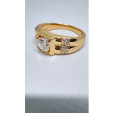 Exsisto Luxury Stainless Steel Gold Kaplama Kare Zirkon Taşlı Geçme Detaylı Siyah Yüzük