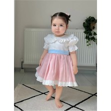 Kız Bebek Çocuk Pamuk Saten Kısa Kollu Vintage Elbise