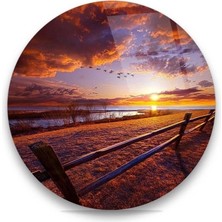 Marsilyan Batan Güneş Manzarası Yuvarlak Cam Tablo