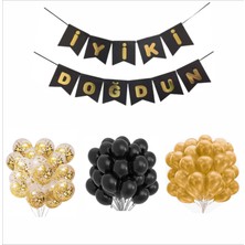 Siyah-Gold-Şeffaf Balon+Banner Seti