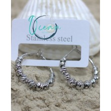 Ocean Desing Çelik Gümüş Renk Işlemeli Halka Model Kadın Küpe