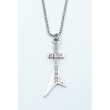 Pentagram Elektro Gitar Gümüş Kaplama Örme Zincir Kolye