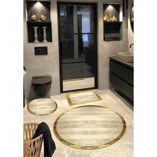 Ardizayn Venezia - Krem, Kaymaz, Pamuk Taban Yuvarlak Banyo Halısı (100X100-60X60-40X60 cm 3'lü Set)