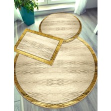 Ardizayn Venezia - Krem, Kaymaz, Pamuk Taban Yuvarlak Banyo Halısı (100X100-60X60-40X60 cm 3'lü Set)
