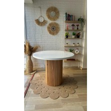 Silla Concept Ayaklı Masa Beyaz Ahşap Yuvarlak Eteksiz Üst Tablalı Naturel Ayaklı Sabit Masa (ÇAP 100  cm )