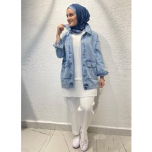 My Magazin Magazin Denim Kot Ceket Taşlı Mavi