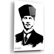 Atatürk Silüeti ve Imzası Cam Tablo